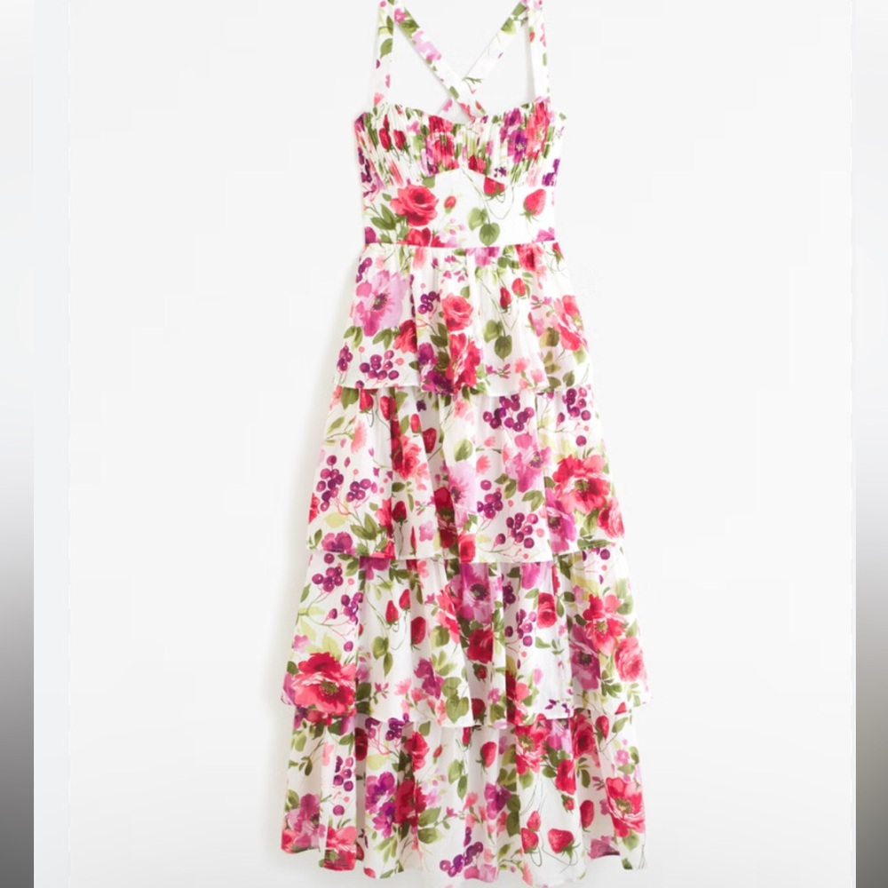 Abercrombie & Fitch - XXSP Lace-Up Back Floral Tiered Maxi Dress